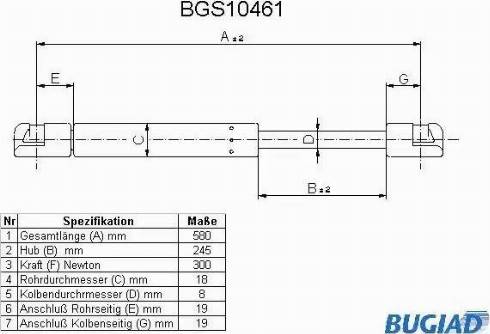 Bugiad BGS10461 - Газова пружина, кришка багажник autocars.com.ua