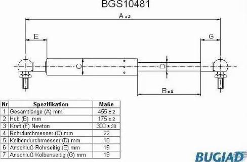 Bugiad BGS10481 - Газовая пружина, капот autodnr.net