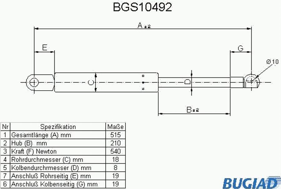 Bugiad BGS10492 - Газовая пружина, упор autodnr.net