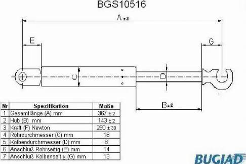 Bugiad BGS10516 - Газовая пружина, упор autodnr.net