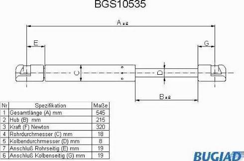 Bugiad BGS10535 - Газова пружина, кришка багажник autocars.com.ua
