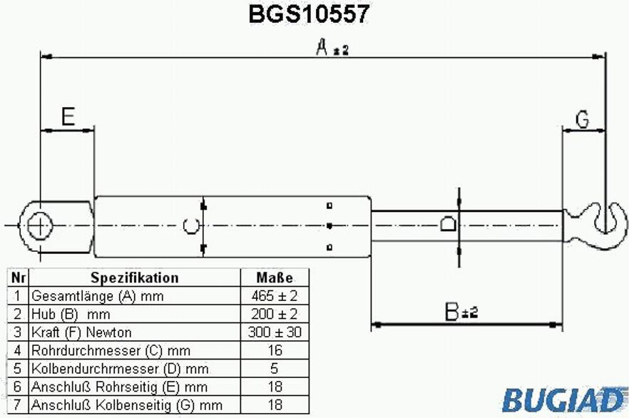 Bugiad BGS10557 - Газова пружина, кришка багажник autocars.com.ua