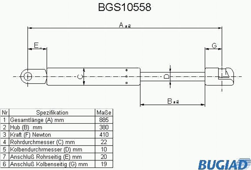 Bugiad BGS10558 - Газовая пружина, капот autodnr.net