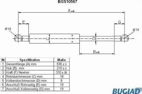 Bugiad BGS10567 - Газова пружина, кришка багажник autocars.com.ua