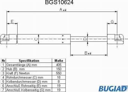 Bugiad BGS10624 - Газова пружина, кришка багажник autocars.com.ua