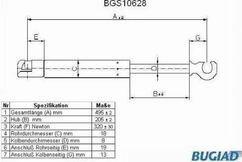 Bugiad BGS10628 - Газова пружина, капот autocars.com.ua