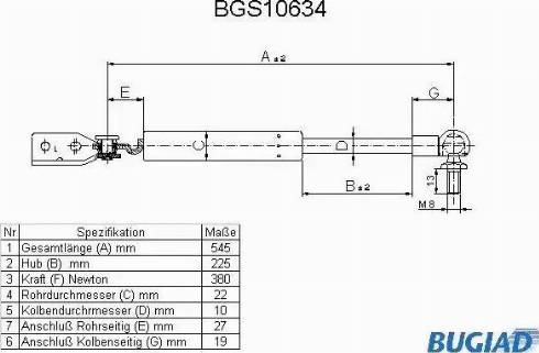 Bugiad BGS10634 - Газова пружина, кришка багажник autocars.com.ua