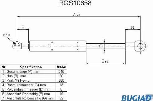 Bugiad BGS10658 - Газова пружина, заднє скло autocars.com.ua