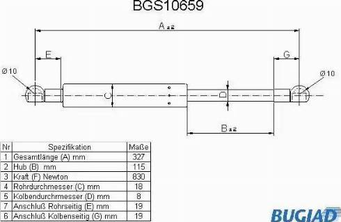 Bugiad BGS10659 - Газова пружина, капот autocars.com.ua