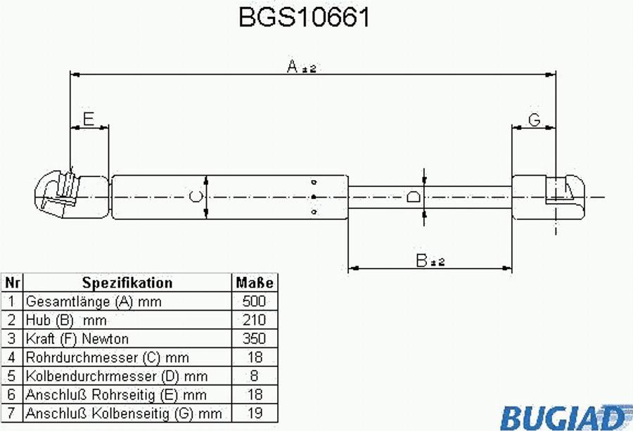 Bugiad BGS10661 - Газовая пружина, капот autodnr.net