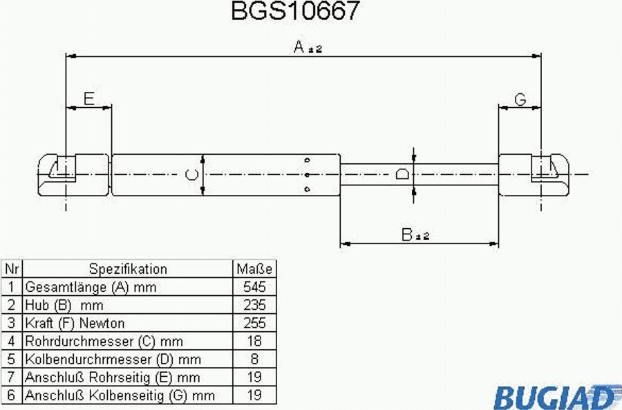 Bugiad BGS10667 - Газова пружина, капот autocars.com.ua