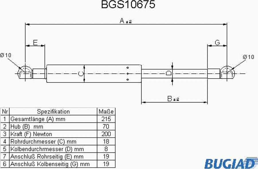 Bugiad BGS10675 - Газова пружина, капот autocars.com.ua