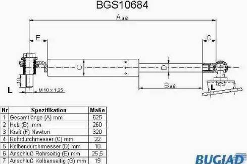 Bugiad BGS10684 - Газова пружина, кришка багажник autocars.com.ua