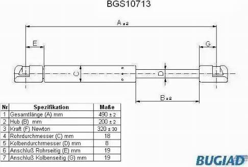 Bugiad BGS10713 - Газова пружина, кришка багажник autocars.com.ua