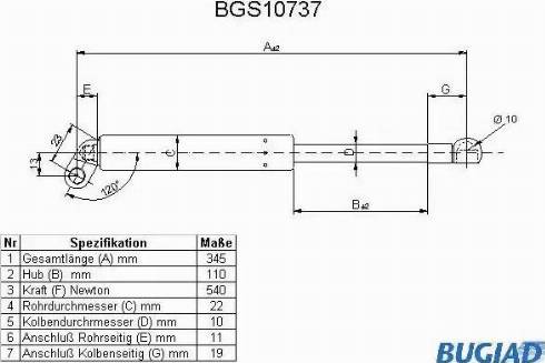 Bugiad BGS10737 - Газова пружина, кришка багажник autocars.com.ua