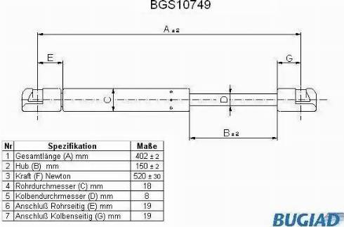 Bugiad BGS10749 - Газовая пружина, упор avtokuzovplus.com.ua