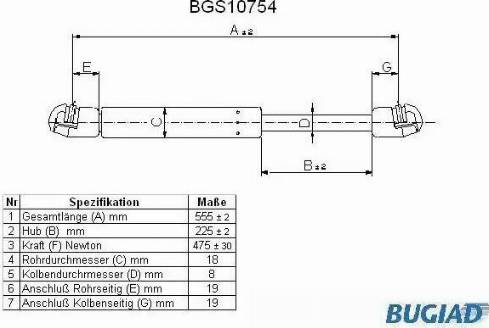 Bugiad BGS10754 - Газова пружина, кришка багажник autocars.com.ua