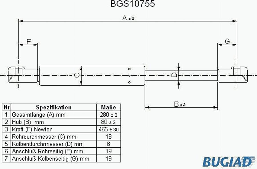 Bugiad BGS10755 - Газова пружина, кришка багажник autocars.com.ua