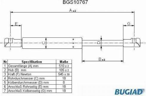 Bugiad BGS10767 - Газова пружина, кришка багажник autocars.com.ua