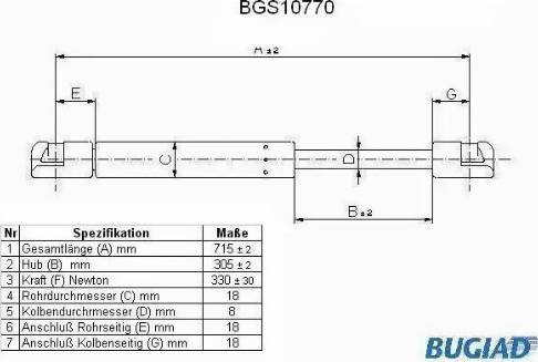 Bugiad BGS10770 - Газова пружина, капот autocars.com.ua