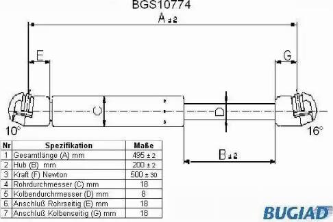 Bugiad BGS10774 - Газовая пружина, упор avtokuzovplus.com.ua