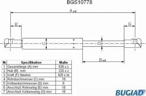 Bugiad BGS10778 - Газова пружина, кришка багажник autocars.com.ua