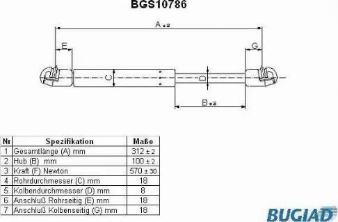 Bugiad BGS10786 - Газова пружина, кришка багажник autocars.com.ua