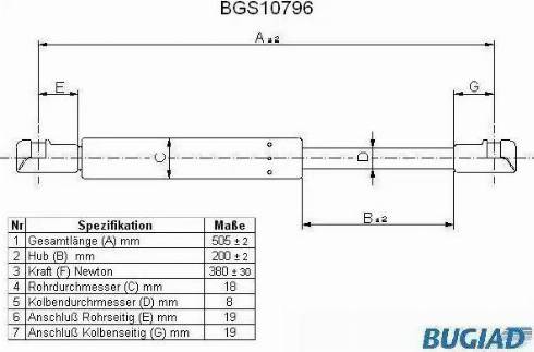 Bugiad BGS10796 - Газова пружина, кришка багажник autocars.com.ua