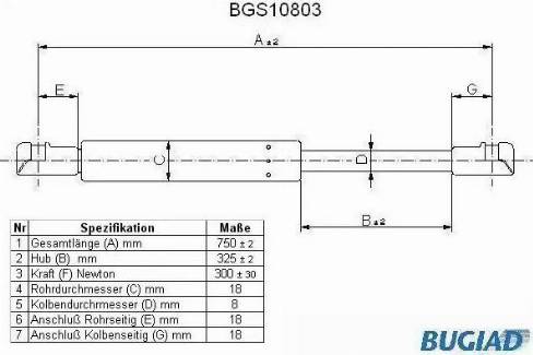 Bugiad BGS10803 - Газова пружина, капот autocars.com.ua