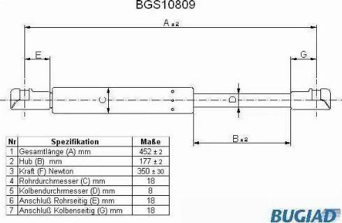 Bugiad BGS10809 - Газова пружина, капот autocars.com.ua