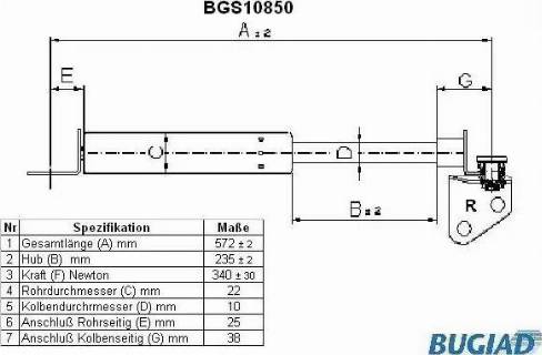 Bugiad BGS10850 - Газова пружина, кришка багажник autocars.com.ua
