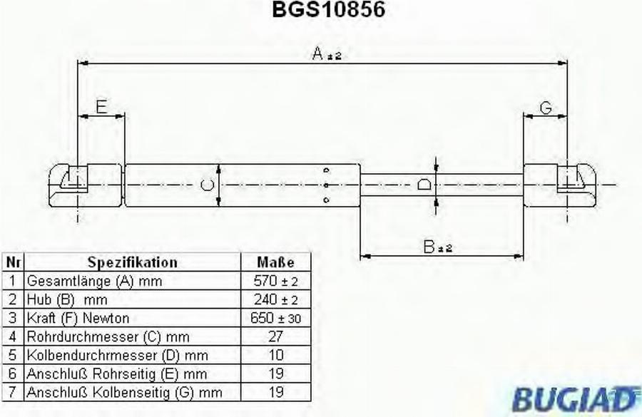 Bugiad BGS10856 - Газова пружина, кришка багажник autocars.com.ua