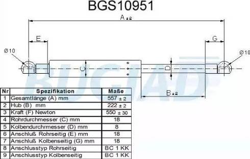 Bugiad BGS10951 - Газова пружина, кришка багажник autocars.com.ua