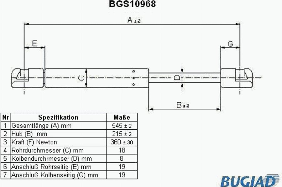 Bugiad BGS10968 - Газовая пружина, упор autodnr.net