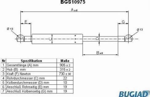 Bugiad BGS10975 - Газова пружина, кришка багажник autocars.com.ua