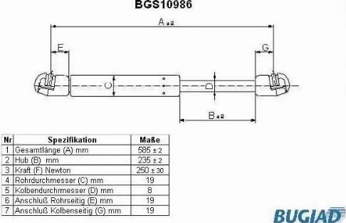 Bugiad BGS10986 - Газова пружина, капот autocars.com.ua