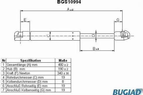Bugiad BGS10994 - Газовая пружина, упор autodnr.net