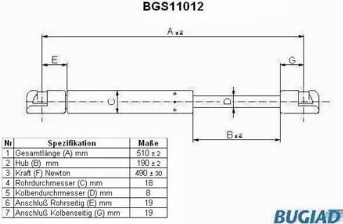 Bugiad BGS11012 - Газова пружина, кришка багажник autocars.com.ua