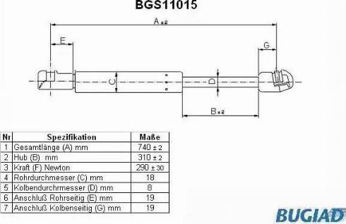 Bugiad BGS11015 - Газова пружина, капот autocars.com.ua