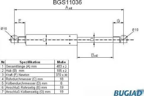 Bugiad BGS11036 - Газова пружина, кришка багажник autocars.com.ua