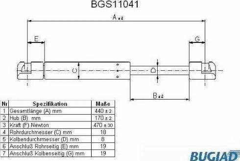 Bugiad BGS11041 - Газова пружина, кришка багажник autocars.com.ua