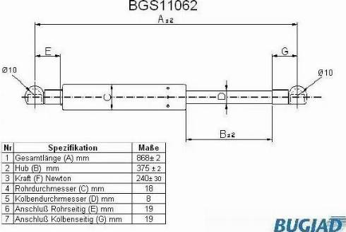 Bugiad BGS11062 - Газова пружина, кришка багажник autocars.com.ua