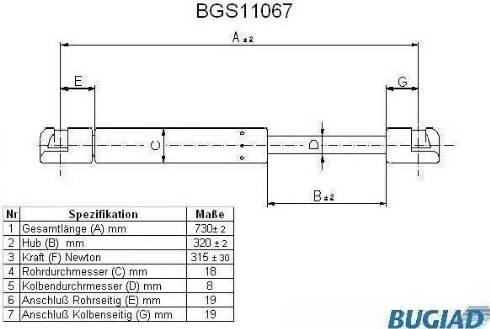 Bugiad BGS11067 - Газовая пружина, капот autodnr.net