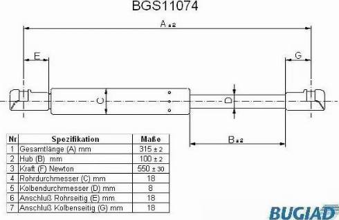 Bugiad BGS11074 - Газова пружина, заднє скло autocars.com.ua