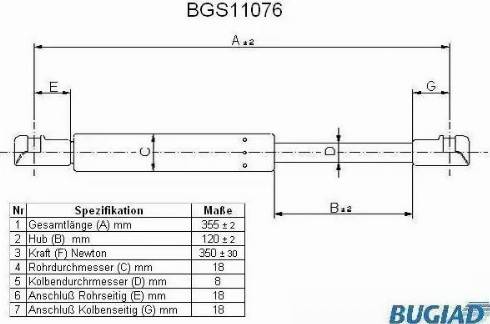 Bugiad BGS11076 - Газова пружина, капот autocars.com.ua