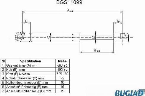 Bugiad BGS11099 - Газова пружина, кришка багажник autocars.com.ua