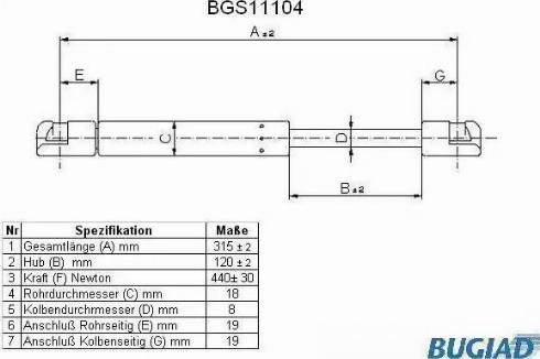 Bugiad BGS11104 - Газова пружина, капот autocars.com.ua