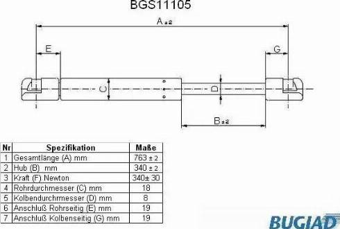 Bugiad BGS11105 - Газова пружина, капот autocars.com.ua