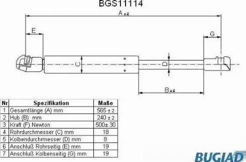 Bugiad BGS11114 - Газова пружина, кришка багажник autocars.com.ua