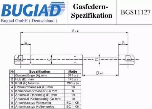 Bugiad BGS11127 - Газовая пружина, капот autodnr.net